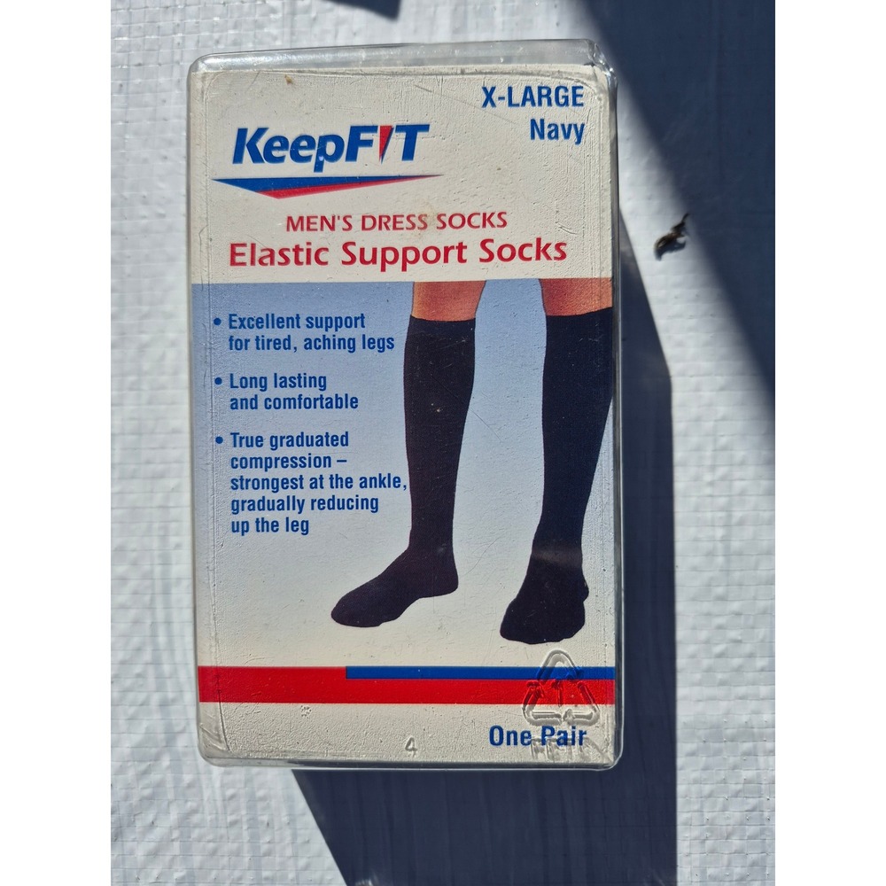 Vtg deadstock NOS KeepFIT Mens Socks Support Graduated Compression Navy XL